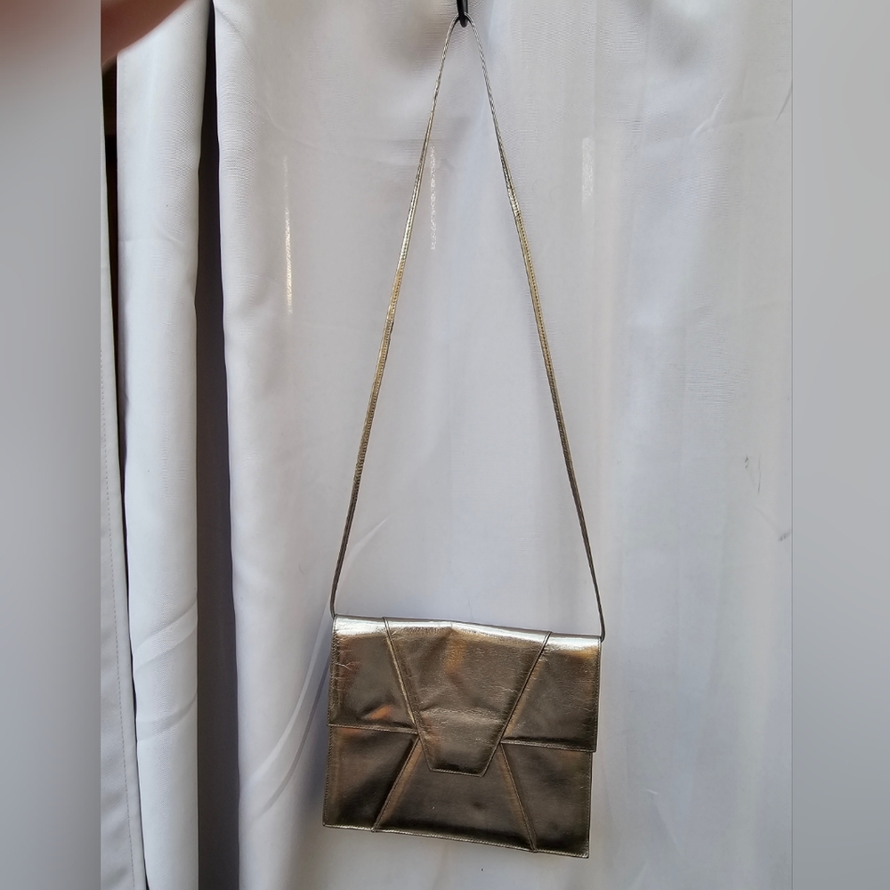 Gold Leather Vintage Charles Jourdan Made In France Shoulder Crossbody